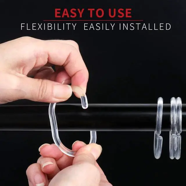 Alt view image 4 of 6 - FANDAMEI 36 Pieces Shower Curtain Rings, Plastic Shower Curtain Hooks Hanger for Bathroom Shower Window Rod, C Shaped Shower Hooks for Shower Curtain