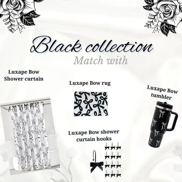 Alt view image 5 of 7 - 12PCS Decorative Bow Shower Curtain Hooks, Bow Knot Curtain Hooks Shower Rings for Bathroom Room Nursery Art Decors (Bow Knot) (Black)