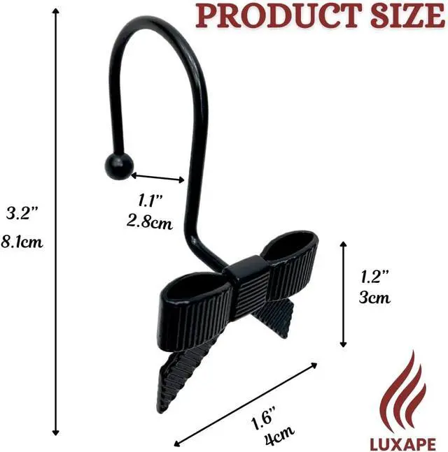 Alt view image 6 of 7 - 12PCS Decorative Bow Shower Curtain Hooks, Bow Knot Curtain Hooks Shower Rings for Bathroom Room Nursery Art Decors (Bow Knot) (Black)