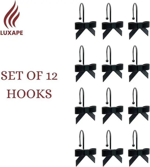 Alt view image 7 of 7 - 12PCS Decorative Bow Shower Curtain Hooks, Bow Knot Curtain Hooks Shower Rings for Bathroom Room Nursery Art Decors (Bow Knot) (Black)