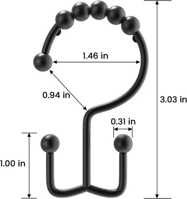 Alt view image 2 of 7 - Shower Curtain Hooks Rings, Rust Proof Stainless Steel Shower Curtain Hooks Double Sided for Bathroom Shower Rods Curtains, Set of 12, Black