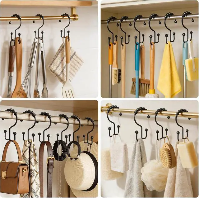 Alt view image 3 of 7 - Shower Curtain Hooks Rings, Rust Proof Stainless Steel Shower Curtain Hooks Double Sided for Bathroom Shower Rods Curtains, Set of 12, Black
