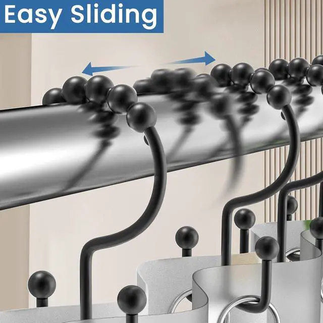 Alt view image 5 of 7 - Shower Curtain Hooks Rings, Rust Proof Stainless Steel Shower Curtain Hooks Double Sided for Bathroom Shower Rods Curtains, Set of 12, Black