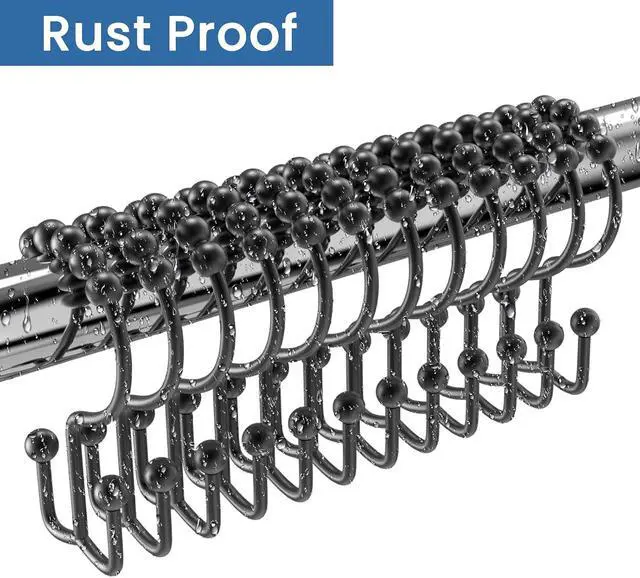 Alt view image 6 of 7 - Shower Curtain Hooks Rings, Rust Proof Stainless Steel Shower Curtain Hooks Double Sided for Bathroom Shower Rods Curtains, Set of 12, Black