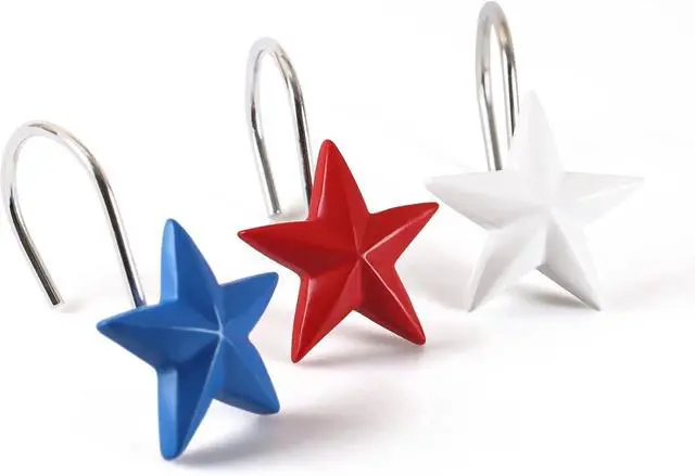 Alt view image 2 of 7 - Patriotic American Flag Star Shower Curtain Hooks: 12 Red White Blue Stars | Decorative Rustproof Hangers for 250th Anniversary, 4th of July, Independence Day, Memorial Day & American Patriotic Decor
