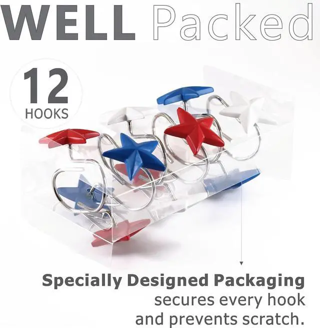 Alt view image 3 of 7 - Patriotic American Flag Star Shower Curtain Hooks: 12 Red White Blue Stars | Decorative Rustproof Hangers for 250th Anniversary, 4th of July, Independence Day, Memorial Day & American Patriotic Decor