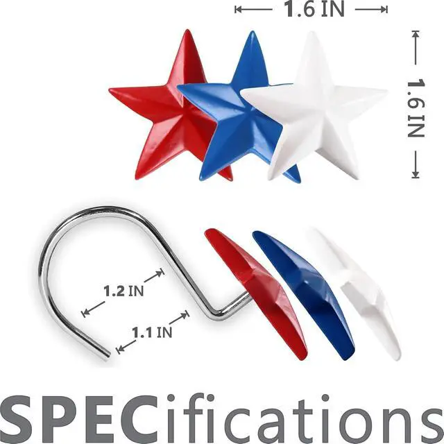 Alt view image 4 of 7 - Patriotic American Flag Star Shower Curtain Hooks: 12 Red White Blue Stars | Decorative Rustproof Hangers for 250th Anniversary, 4th of July, Independence Day, Memorial Day & American Patriotic Decor