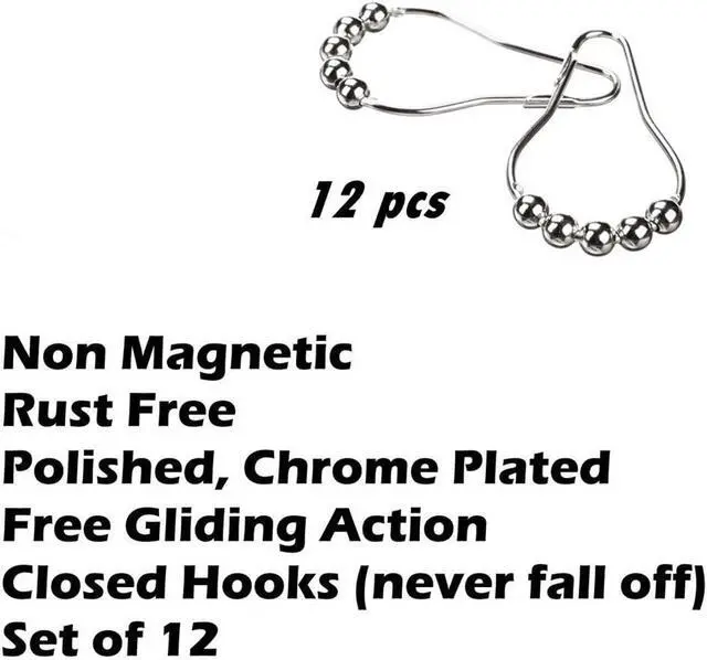 Alt view image 5 of 7 - Uigos Shower Curtain Hooks Rings, Rust-Resistant for Bathroom Shower Rods Shower Hooks - Set of 12, Chrome