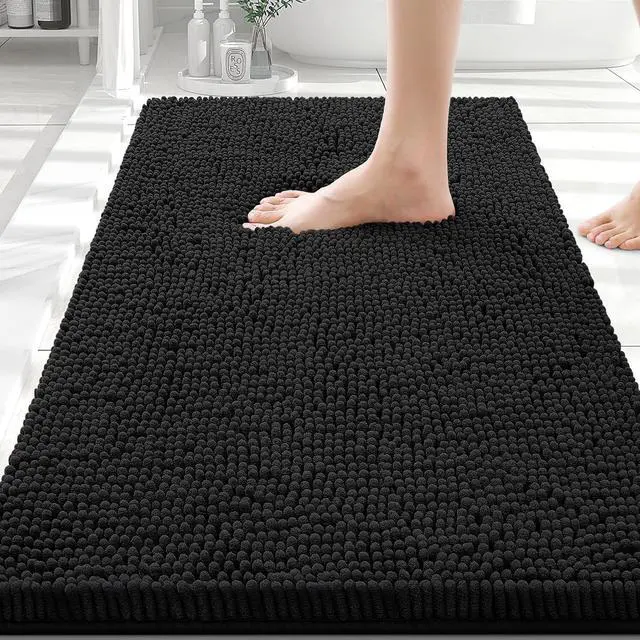 Main image of Smiry Bathroom Rugs 30X20, Luxury Chenille Extra Soft Absorbent Bath Mat | Black, Machine Washable Non-Slip Plush Bath Mats for Bathroom, Tub, Shower, and Floor, Home Decor