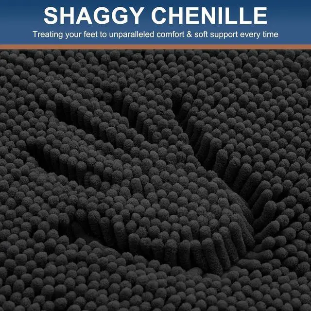Alt view image 3 of 7 - Smiry Bathroom Rugs 30X20, Luxury Chenille Extra Soft Absorbent Bath Mat | Black, Machine Washable Non-Slip Plush Bath Mats for Bathroom, Tub, Shower, and Floor, Home Decor