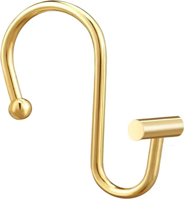 Main image of Gracelife Gold Rust Resistant Metal Shower Curtain Rings, Set of 12, T-Bar Hooks for Shower Rod