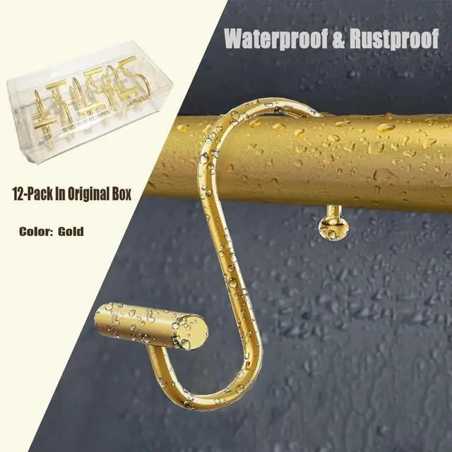 Alt view image 6 of 6 - Gracelife Gold Rust Resistant Metal Shower Curtain Rings, Set of 12, T-Bar Hooks for Shower Rod