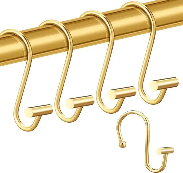 Alt view image 2 of 6 - Gracelife Gold Rust Resistant Metal Shower Curtain Rings, Set of 12, T-Bar Hooks for Shower Rod