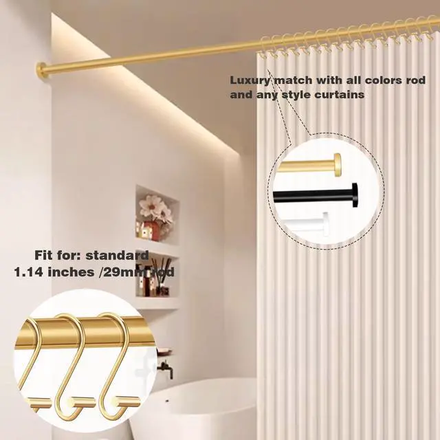 Alt view image 5 of 6 - Gracelife Gold Rust Resistant Metal Shower Curtain Rings, Set of 12, T-Bar Hooks for Shower Rod