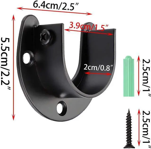 Alt view image 2 of 7 - OwnMy 4 Packs Closet Rod End Supports Brackets 1-1/2" Diameter, Black | U Shaped Stainless Steel Closet Pole Sockets, Flange Rod Holder for Closet Wardrobe Shower Curtain Rod Holders