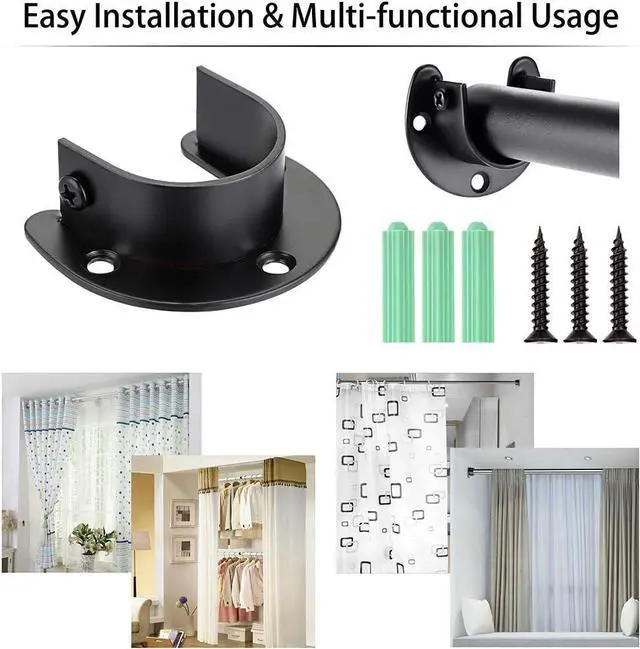 Alt view image 5 of 7 - OwnMy 4 Packs Closet Rod End Supports Brackets 1-1/2" Diameter, Black | U Shaped Stainless Steel Closet Pole Sockets, Flange Rod Holder for Closet Wardrobe Shower Curtain Rod Holders