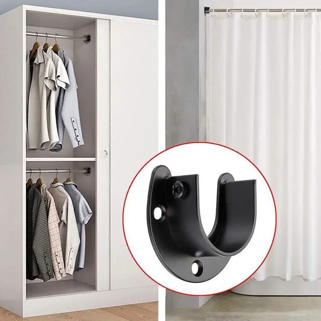Alt view image 6 of 7 - OwnMy 4 Packs Closet Rod End Supports Brackets 1-1/2" Diameter, Black | U Shaped Stainless Steel Closet Pole Sockets, Flange Rod Holder for Closet Wardrobe Shower Curtain Rod Holders
