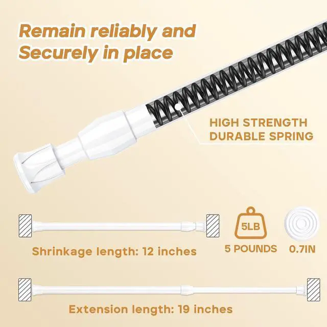 Alt view image 2 of 6 - Spring Tension Curtain Rods 1219 Inch White 2 Pack | No-drill & tool-free setup. Fits windows, kitchens, doorways. Rust-resistant, range 11.41-20.27 in, great for light curtains.