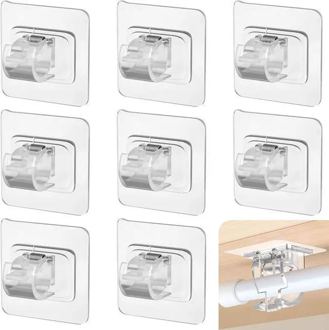 Main image of 8 Pcs Adhesive Curtain Rod Holder Hooks Self-Adhesive Curtain Rod Bracket No Drill Curtain Hangers Nail Free Adjustable Curtain Rod Holder Curtain Pole Wall Brackets for Home Bathroom Kitchen