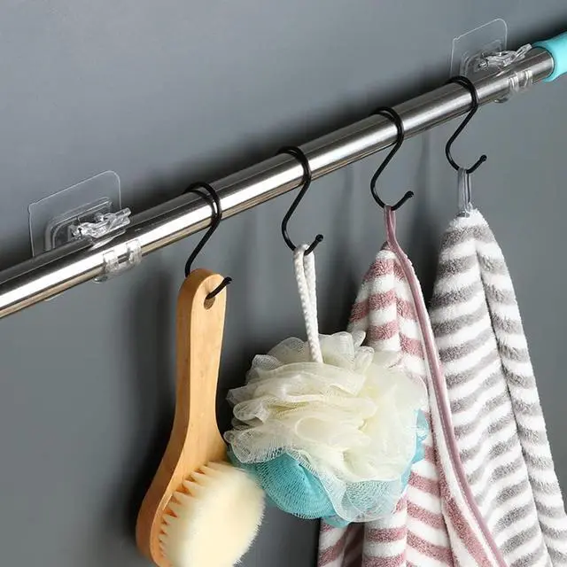 Alt view image 5 of 7 - 8 Pcs Adhesive Curtain Rod Holder Hooks Self-Adhesive Curtain Rod Bracket No Drill Curtain Hangers Nail Free Adjustable Curtain Rod Holder Curtain Pole Wall Brackets for Home Bathroom Kitchen