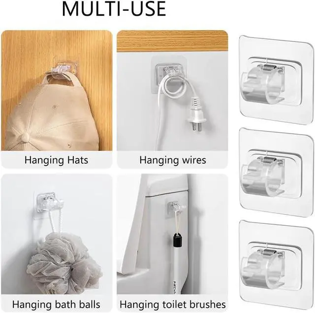 Alt view image 7 of 7 - 8 Pcs Adhesive Curtain Rod Holder Hooks Self-Adhesive Curtain Rod Bracket No Drill Curtain Hangers Nail Free Adjustable Curtain Rod Holder Curtain Pole Wall Brackets for Home Bathroom Kitchen
