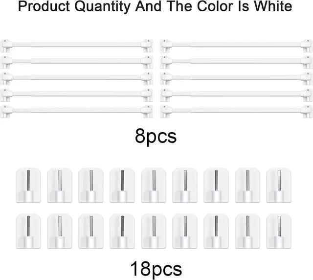 Alt view image 2 of 7 - Jetec 2 Pcs Adjustable Plastic Net Curtain Rod 15.7-27.5 Inch Self Adhesive Shower Curtain Rods for Window Cupboard Bars Tension Drill Less Accessories for Home Bathroom Hotel (White)