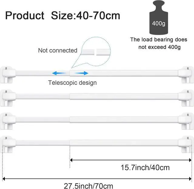 Alt view image 3 of 7 - Jetec 2 Pcs Adjustable Plastic Net Curtain Rod 15.7-27.5 Inch Self Adhesive Shower Curtain Rods for Window Cupboard Bars Tension Drill Less Accessories for Home Bathroom Hotel (White)