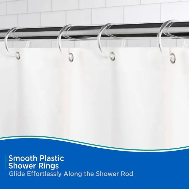 Alt view image 3 of 7 - Kenney KN61218 Rust-Proof Smooth Plastic Shower Curtain Rings for Shower Curtain and Standard Shower Curtain Rod, Bathroom Use, Easy to Snap Closure, Easy to Install, Set of 12, Clear