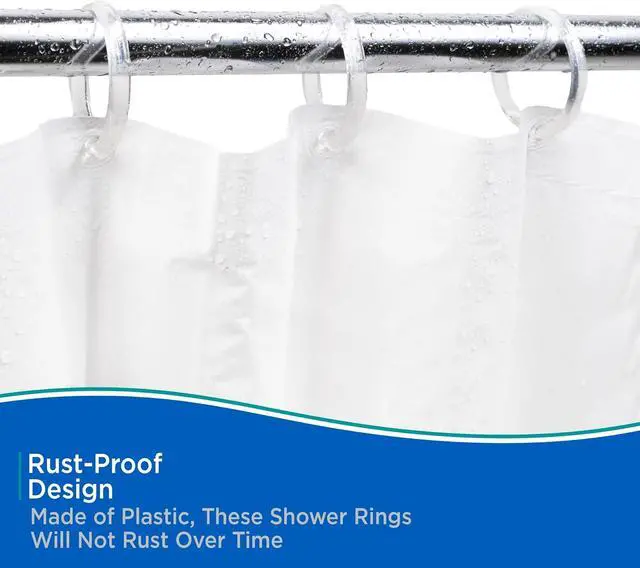 Alt view image 4 of 7 - Kenney KN61218 Rust-Proof Smooth Plastic Shower Curtain Rings for Shower Curtain and Standard Shower Curtain Rod, Bathroom Use, Easy to Snap Closure, Easy to Install, Set of 12, Clear