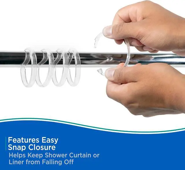 Alt view image 5 of 7 - Kenney KN61218 Rust-Proof Smooth Plastic Shower Curtain Rings for Shower Curtain and Standard Shower Curtain Rod, Bathroom Use, Easy to Snap Closure, Easy to Install, Set of 12, Clear