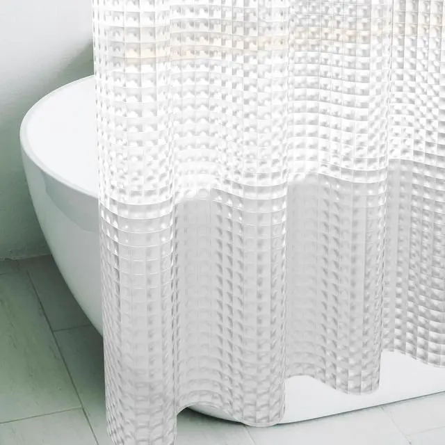 Main image of 3D Crystal Clear Plastic Shower Curtain Liner, 72x72 Inch Thin Lightweight Ice Cube Plastic Bathroom Shower Showroom Inner Curtain with Rustproof Metal Grommet Holes and Weighted Magnets