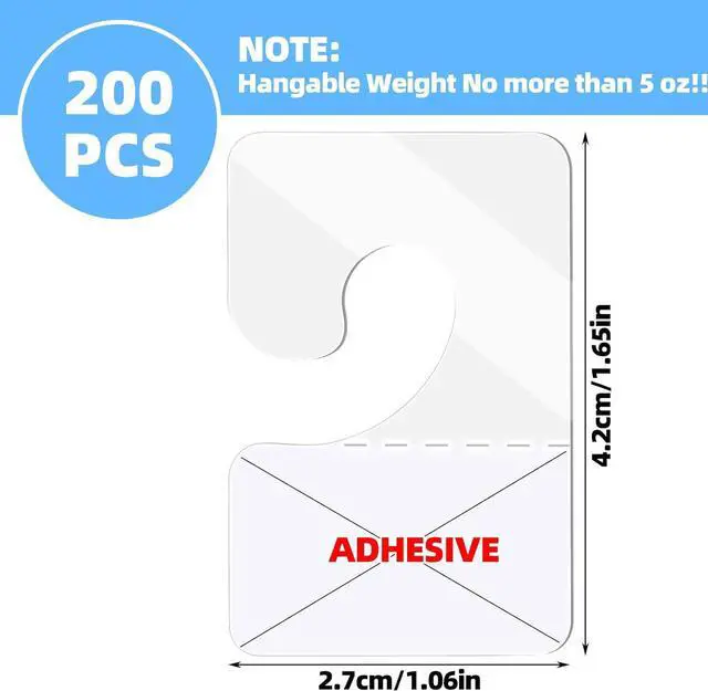 Alt view image 3 of 7 - Giantree 200 Pcs Clear Self Adhesive Hang Tabs Hooks, Heavy Duty J-Hook Hanging Tags Clear Plastic Hanger Tags for Retail Display in Business Shop Offices Home