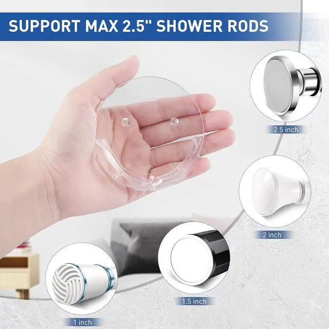 Alt view image 2 of 7 - Shower Curtain Rod Holders for Wall Adhesive Bathroom Tension Rod Retainer with Deeper Bracket Include Strong Tape for No Drilling Quick Mount and 304 Screws for Permanent Installation (Gloss Clear)
