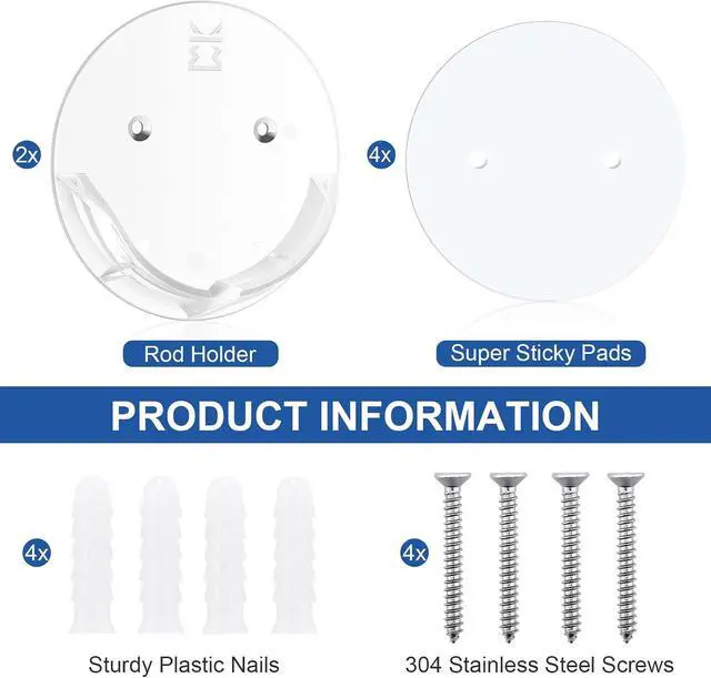Alt view image 3 of 7 - Shower Curtain Rod Holders for Wall Adhesive Bathroom Tension Rod Retainer with Deeper Bracket Include Strong Tape for No Drilling Quick Mount and 304 Screws for Permanent Installation (Gloss Clear)