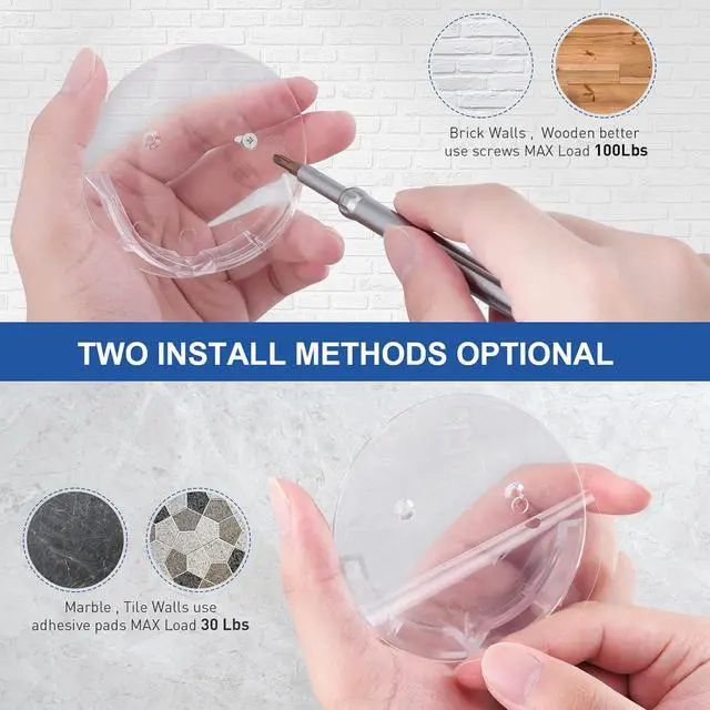 Alt view image 5 of 7 - Shower Curtain Rod Holders for Wall Adhesive Bathroom Tension Rod Retainer with Deeper Bracket Include Strong Tape for No Drilling Quick Mount and 304 Screws for Permanent Installation (Gloss Clear)