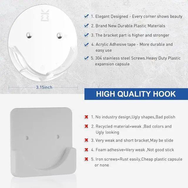 Alt view image 6 of 7 - Shower Curtain Rod Holders for Wall Adhesive Bathroom Tension Rod Retainer with Deeper Bracket Include Strong Tape for No Drilling Quick Mount and 304 Screws for Permanent Installation (Gloss Clear)