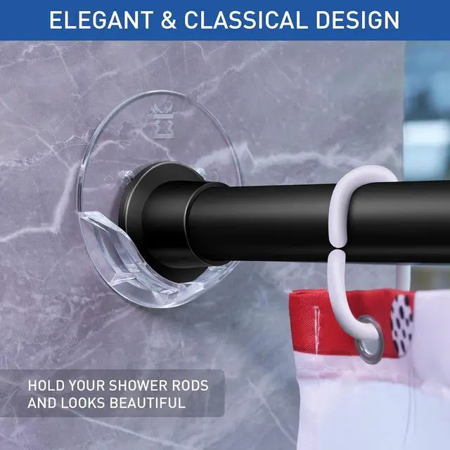 Alt view image 7 of 7 - Shower Curtain Rod Holders for Wall Adhesive Bathroom Tension Rod Retainer with Deeper Bracket Include Strong Tape for No Drilling Quick Mount and 304 Screws for Permanent Installation (Gloss Clear)
