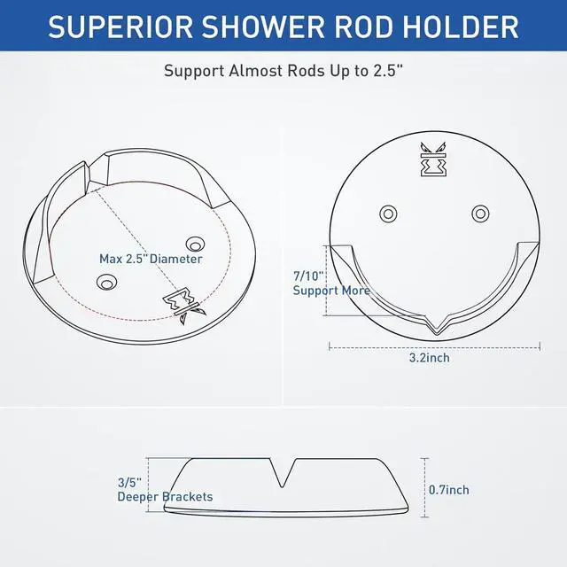 Alt view image 4 of 7 - Shower Curtain Rod Holders for Wall Adhesive Bathroom Tension Rod Retainer with Deeper Bracket Include Strong Tape for No Drilling Quick Mount and 304 Screws for Permanent Installation (Gloss Clear)