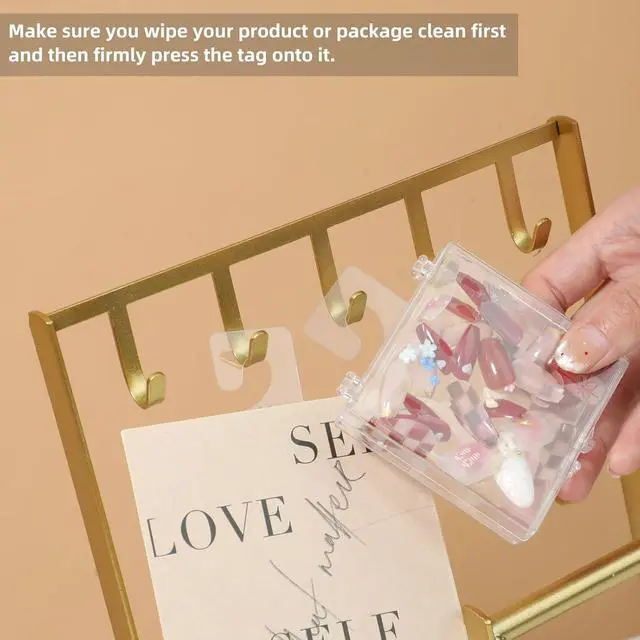 Alt view image 4 of 7 - Giantree 200 Pcs Clear Self Adhesive Hang Tabs Hooks, Heavy Duty J-Hook Hanging Tags Clear Plastic Hanger Tags for Retail Display in Business Shop Offices Home