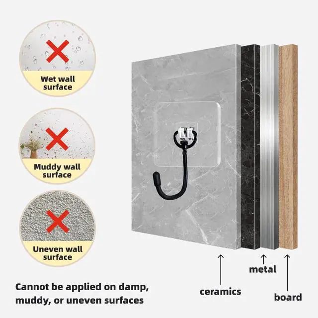 Alt view image 3 of 7 - DTmasao 10 Packs Large Hooks for Heavy-Duty Hanging 44Ib(Max) Wall Hangers - No Nails, Self-Adhesive Traceless, Waterproof Rustproof, Bathroom Kitchen Home Use