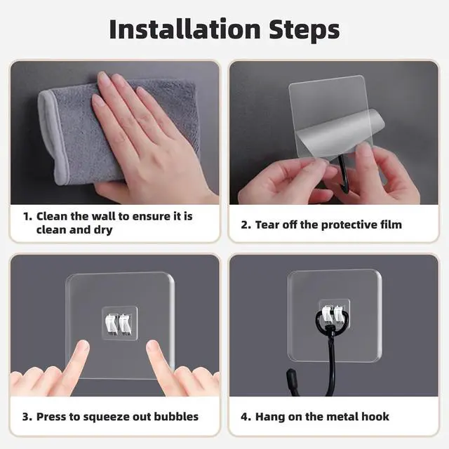 Alt view image 4 of 7 - DTmasao 10 Packs Large Hooks for Heavy-Duty Hanging 44Ib(Max) Wall Hangers - No Nails, Self-Adhesive Traceless, Waterproof Rustproof, Bathroom Kitchen Home Use