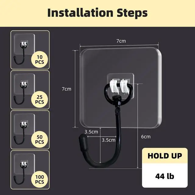 Alt view image 5 of 7 - DTmasao 10 Packs Large Hooks for Heavy-Duty Hanging 44Ib(Max) Wall Hangers - No Nails, Self-Adhesive Traceless, Waterproof Rustproof, Bathroom Kitchen Home Use
