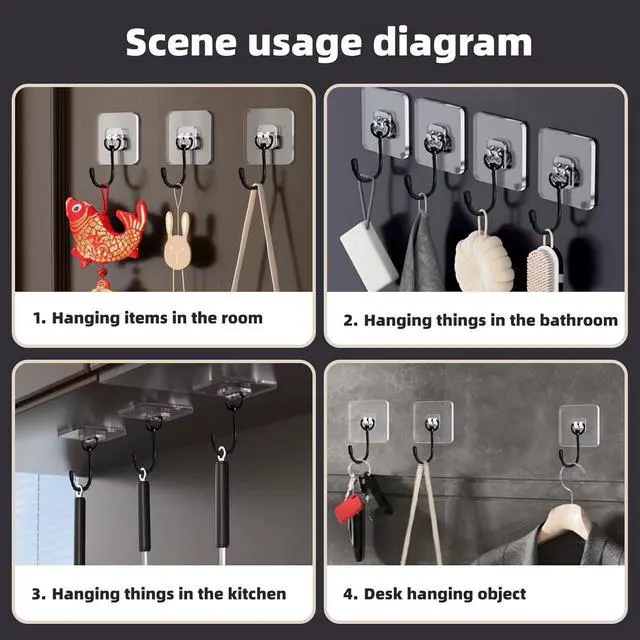 Alt view image 7 of 7 - DTmasao 10 Packs Large Hooks for Heavy-Duty Hanging 44Ib(Max) Wall Hangers - No Nails, Self-Adhesive Traceless, Waterproof Rustproof, Bathroom Kitchen Home Use