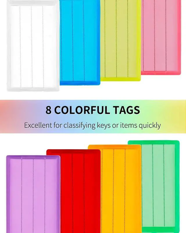 Alt view image 3 of 7 - Uniclife Key Tag Rack, Hook Style Wall Mount Key Holder | Plastic Hook-Style Wall Rack Keeps Labeled Keys Organized with Transparent Tough Key Tag Identifiers in 8 Assorted Colors.