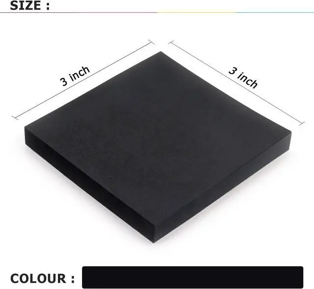 Alt view image 3 of 7 - Sticky Notes 3x3 inch, Self-Adhesive, 4 Pads, 90 Sheets/Pad (Black) | Strong Self-Stick Adhesive, Sticks Securely and Peels Cleanly