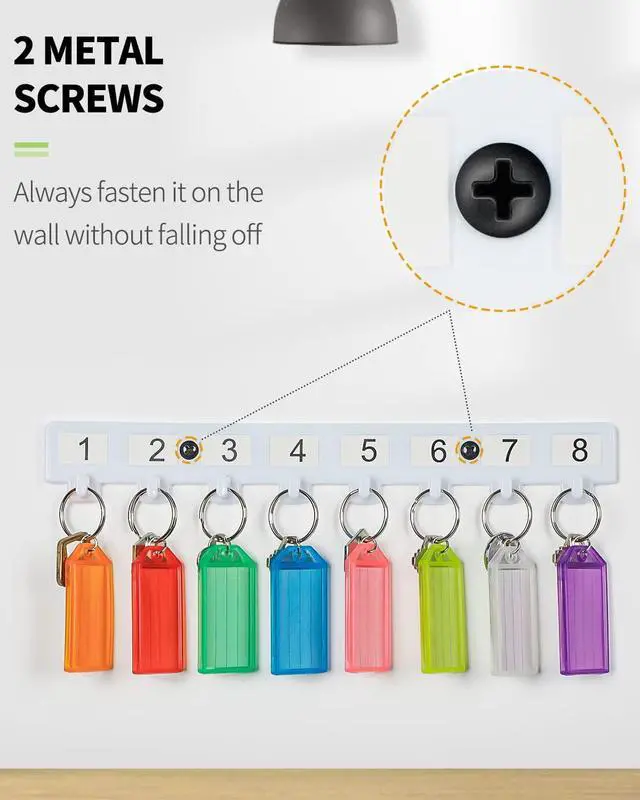 Alt view image 7 of 7 - Uniclife Key Tag Rack, Hook Style Wall Mount Key Holder | Plastic Hook-Style Wall Rack Keeps Labeled Keys Organized with Transparent Tough Key Tag Identifiers in 8 Assorted Colors.