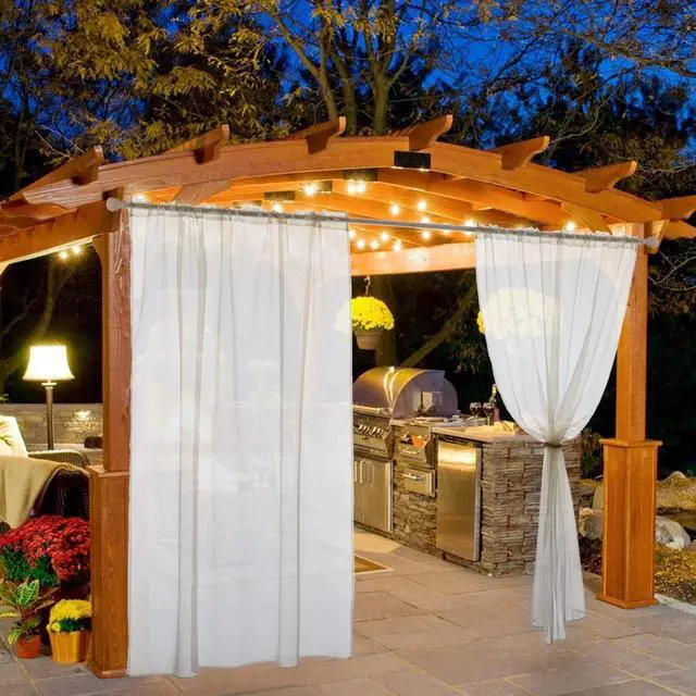 Alt view image 2 of 7 - MIULEE White Waterproof Outdoor Sheer Curtains for Patio 54W x 84L | Voile sheer fabric, 2 panels, waterproof, privacy protection, rod pocket hanging, suitable for porch, pergola, cabana, gazebo