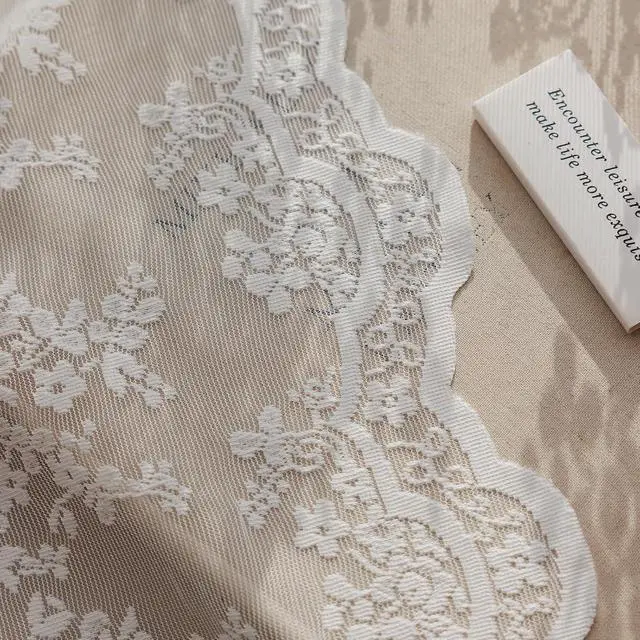 Alt view image 7 of 7 - Rinwoc White Lace Semi-Sheer Valance Cafe Curtains Vintage Floral Lace Tiers for Bedroom, Privacy Light Filtering Rod Pocket Window Valances, Elegant Scalloped Valances 1 Panel, 52W x 18L Inch