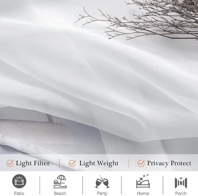 Alt view image 4 of 7 - MIULEE White Waterproof Outdoor Sheer Curtains for Patio 54W x 84L | Voile sheer fabric, 2 panels, waterproof, privacy protection, rod pocket hanging, suitable for porch, pergola, cabana, gazebo