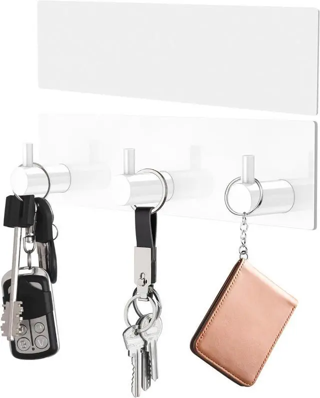 Main image of VIS'V Key Holder Wall Mount, Small Adhesive Key Hanger with 3 Hooks, White | Metal Material, No Drilling, Extra Adhesive Strip, Suitable for Entryway, Hallway, Doorway, Kitchen, Garage, Camper